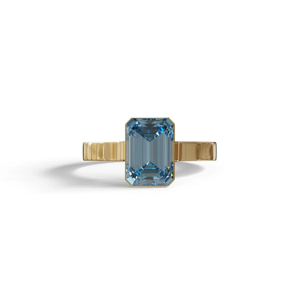 3 Carat Blue Lab Grown Diamond Engagement Ring – Emerald Cut Bezel | Zelora