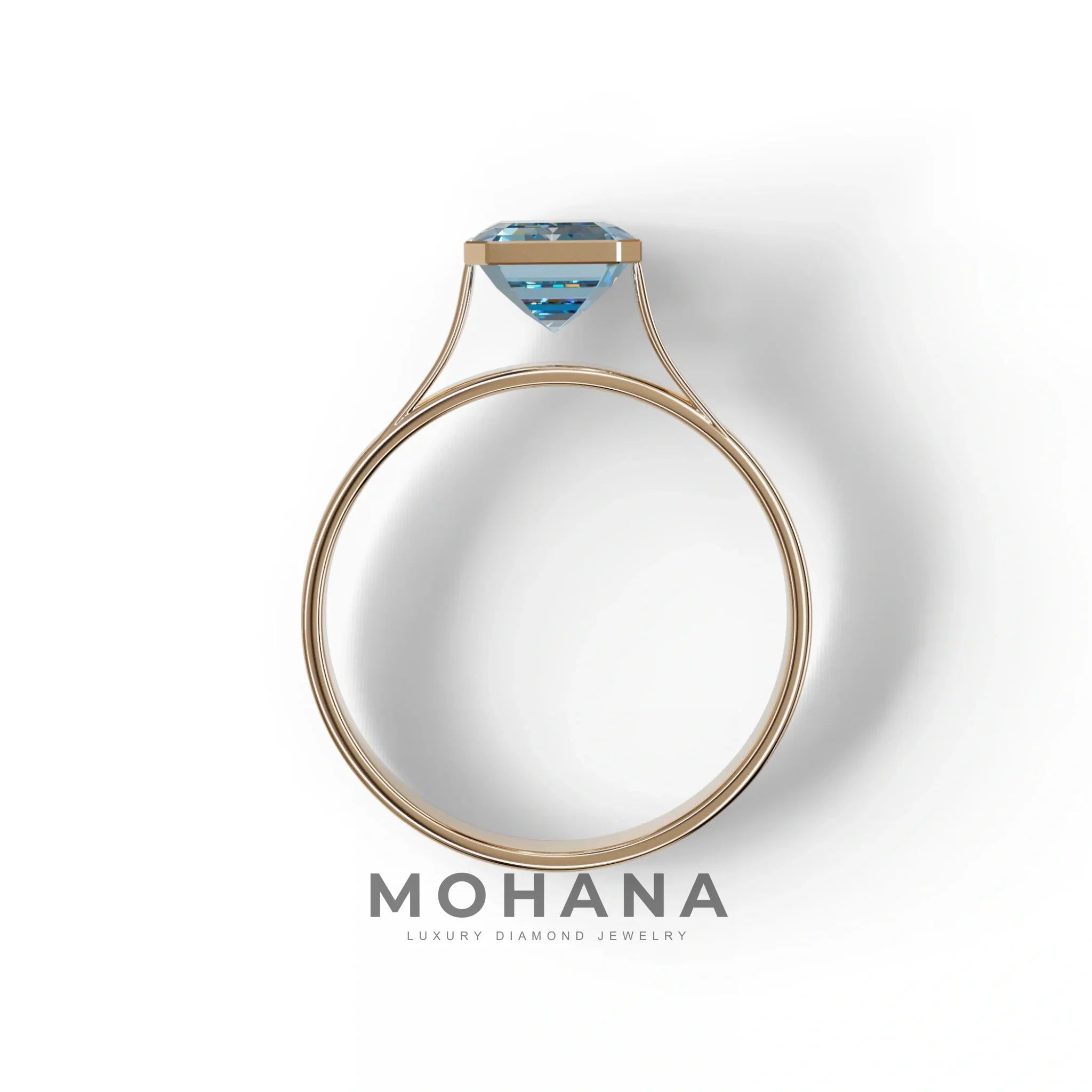 3 Carat Fancy Vivid Blue Emerald cut bezel Setting Ring - Zelora