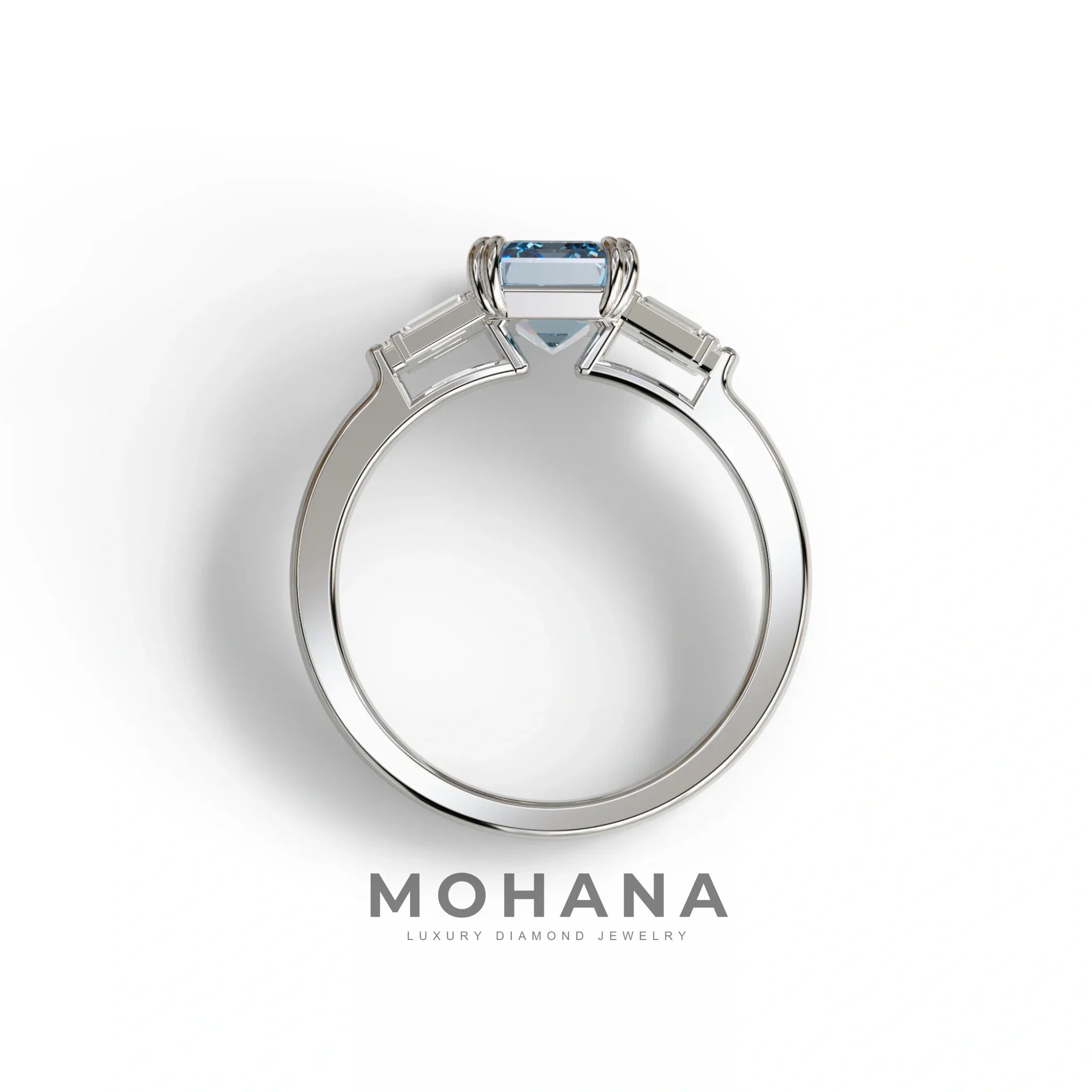3 Carat Emerald Cut Blue Lab Diamond Engagement Ring - Leela