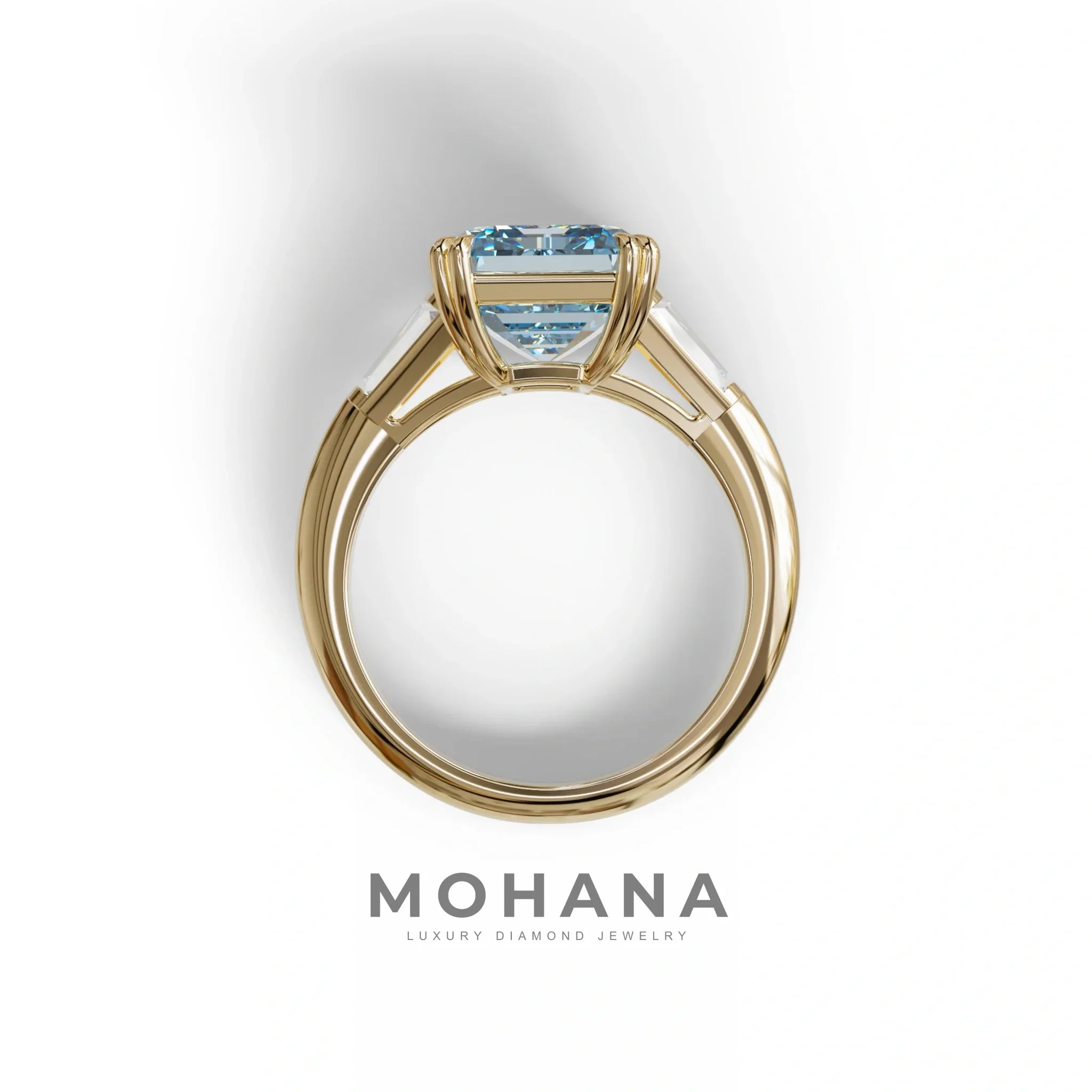 3 Carat Blue Emerald & Baguette Cut Multi Stone Lab Diamond Ring - Lami
