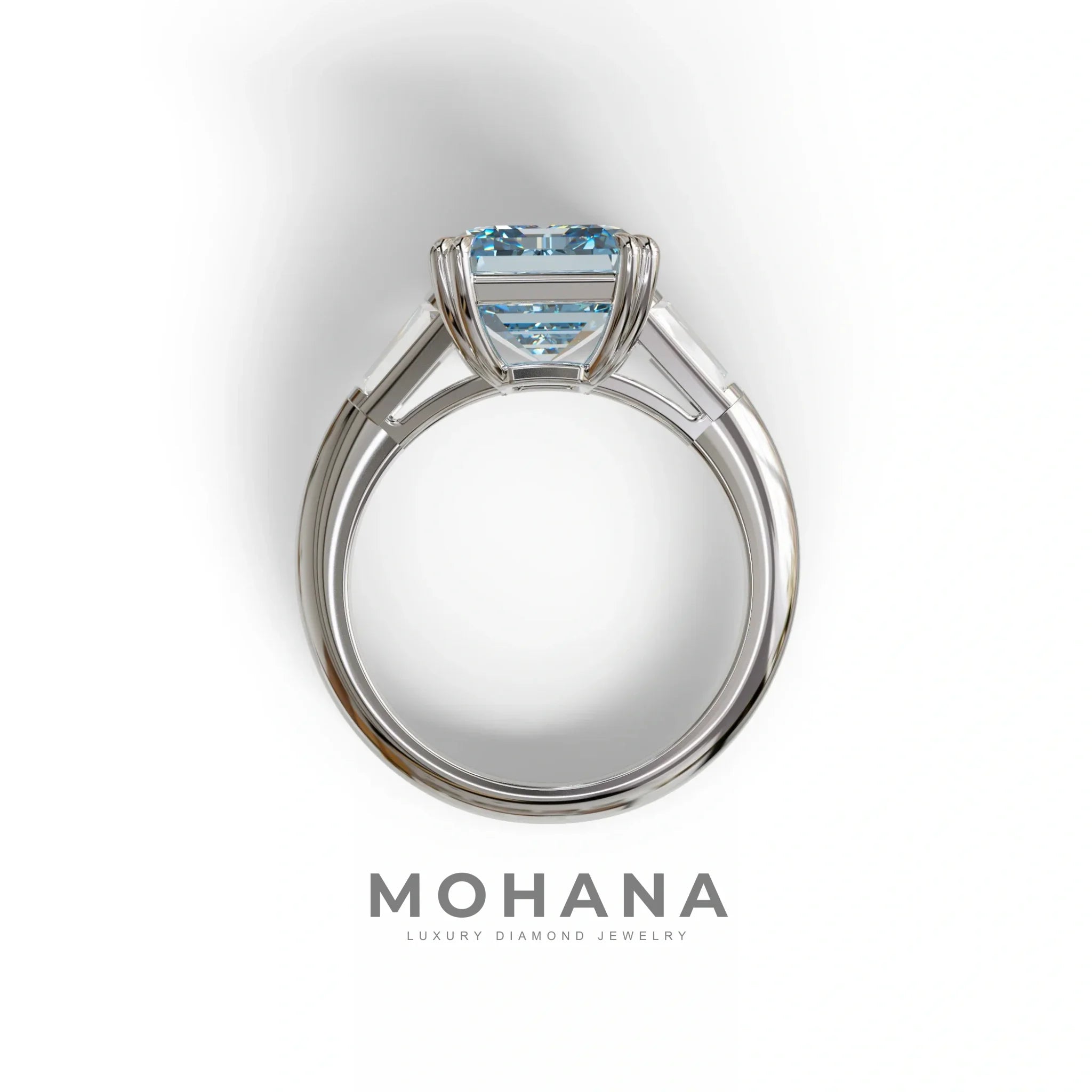 3 Carat Blue Emerald & Baguette Cut Multi Stone Lab Diamond Ring - Lami