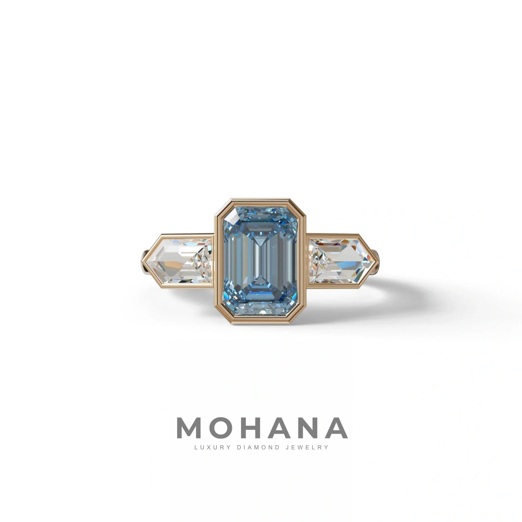 3 Ct Fancy Vivid Blue Emerald Cut Lab Diamond Ring - Lumons - 10K Solid Gold / Rose Gold