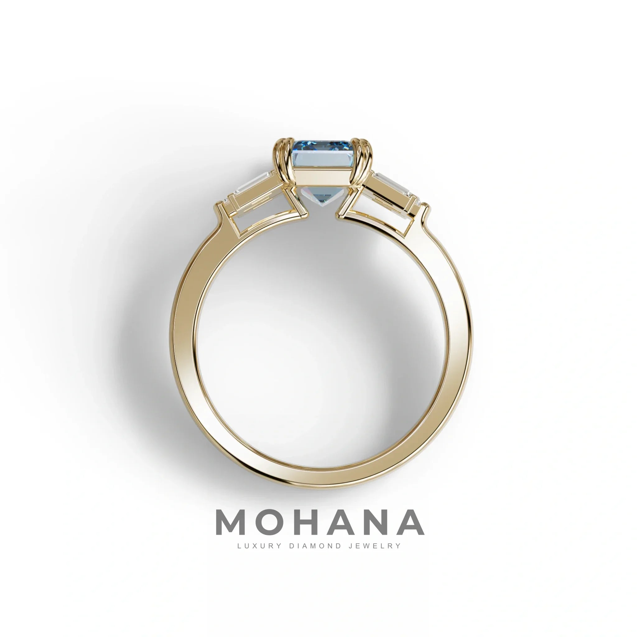 3 Carat Emerald Cut Blue Lab Diamond Engagement Ring - Leela