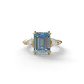 3 Carat Blue Emerald & Baguette Cut Multi Stone Lab Diamond Ring - Lami - 10K Solid Gold / Yellow Gold