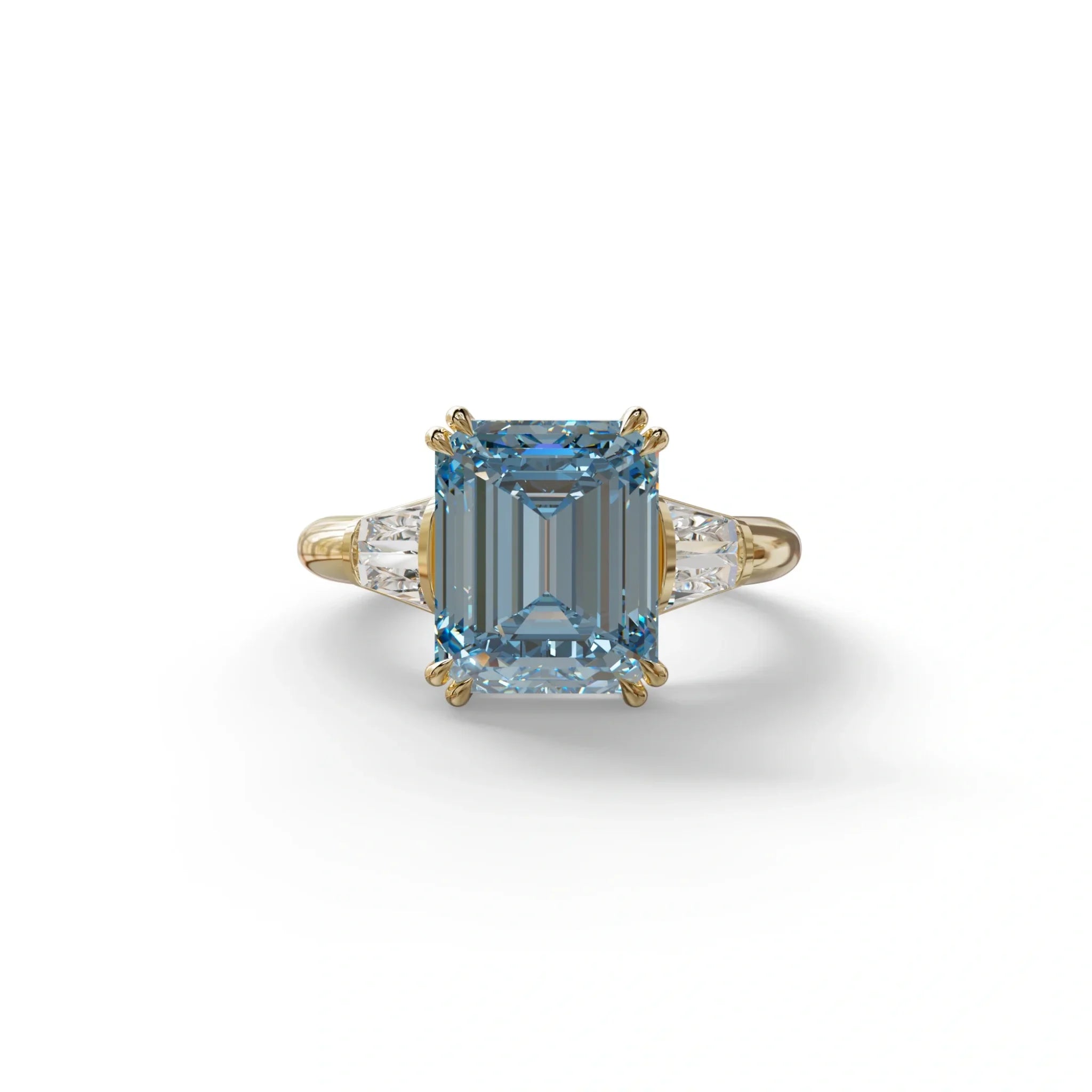 3 Carat Blue Emerald & Baguette Cut Multi Stone Lab Diamond Ring - Lami - 10K Solid Gold / Yellow Gold