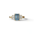 3 Carat Emerald Cut Blue Lab Diamond Engagement Ring - Leela - 10K Solid Gold / Yellow Gold