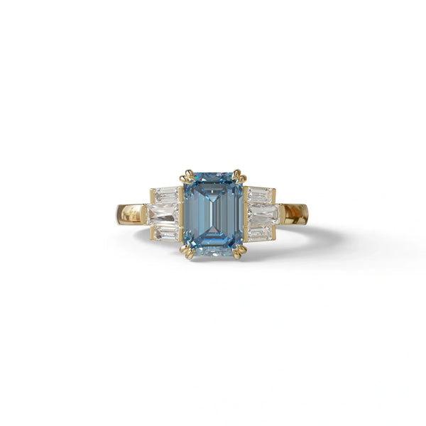 3 Carat Blue Lab Grown Diamond Engagement Ring – Emerald Cut Halo | Leela