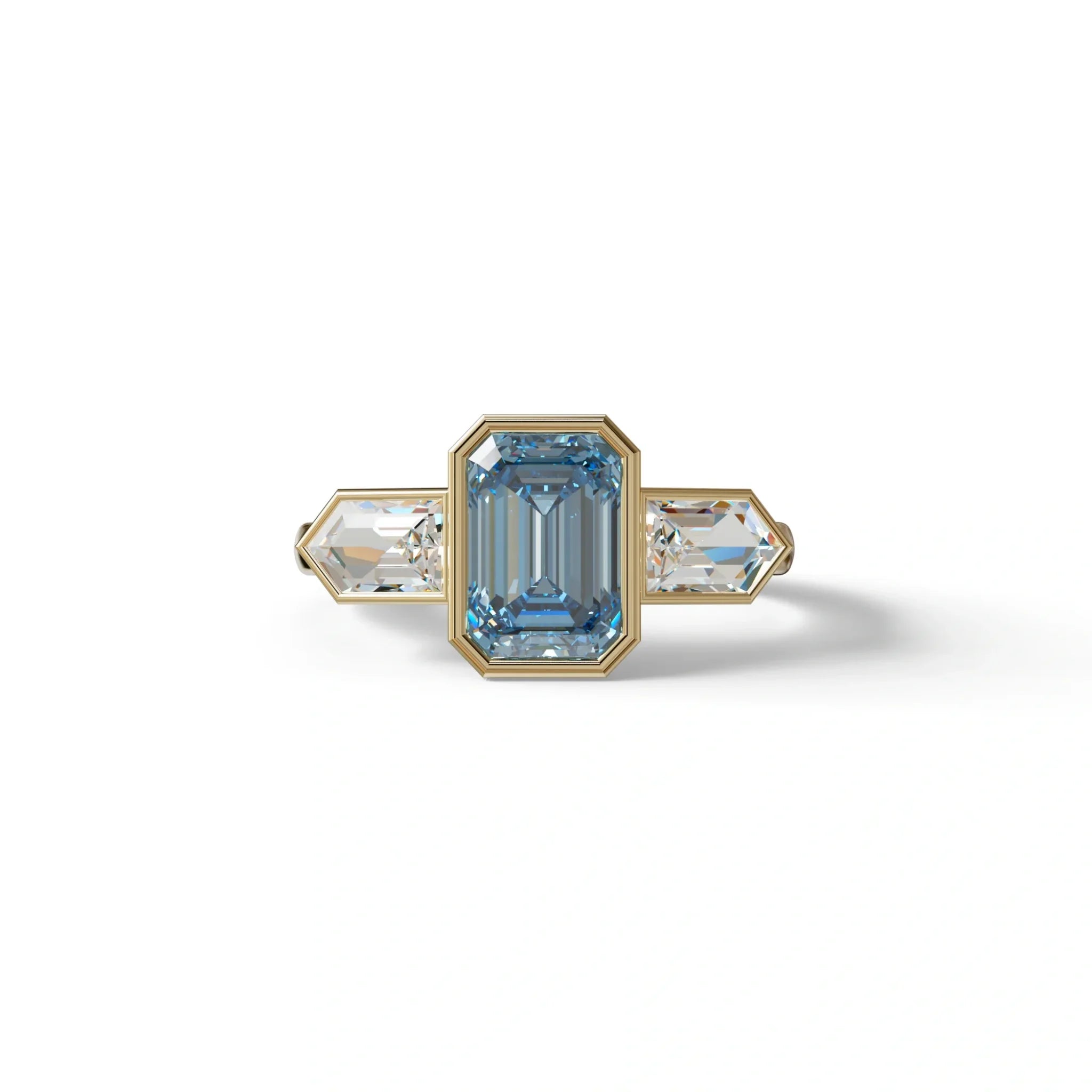 3 Ct Fancy Vivid Blue Emerald Cut Lab Diamond Ring - Lumons - 10K Solid Gold / Yellow Gold