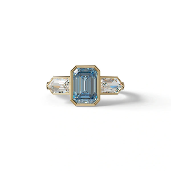 3 Carat Blue Lab Grown Diamond Engagement Ring – Emerald Cut Halo | Lumons