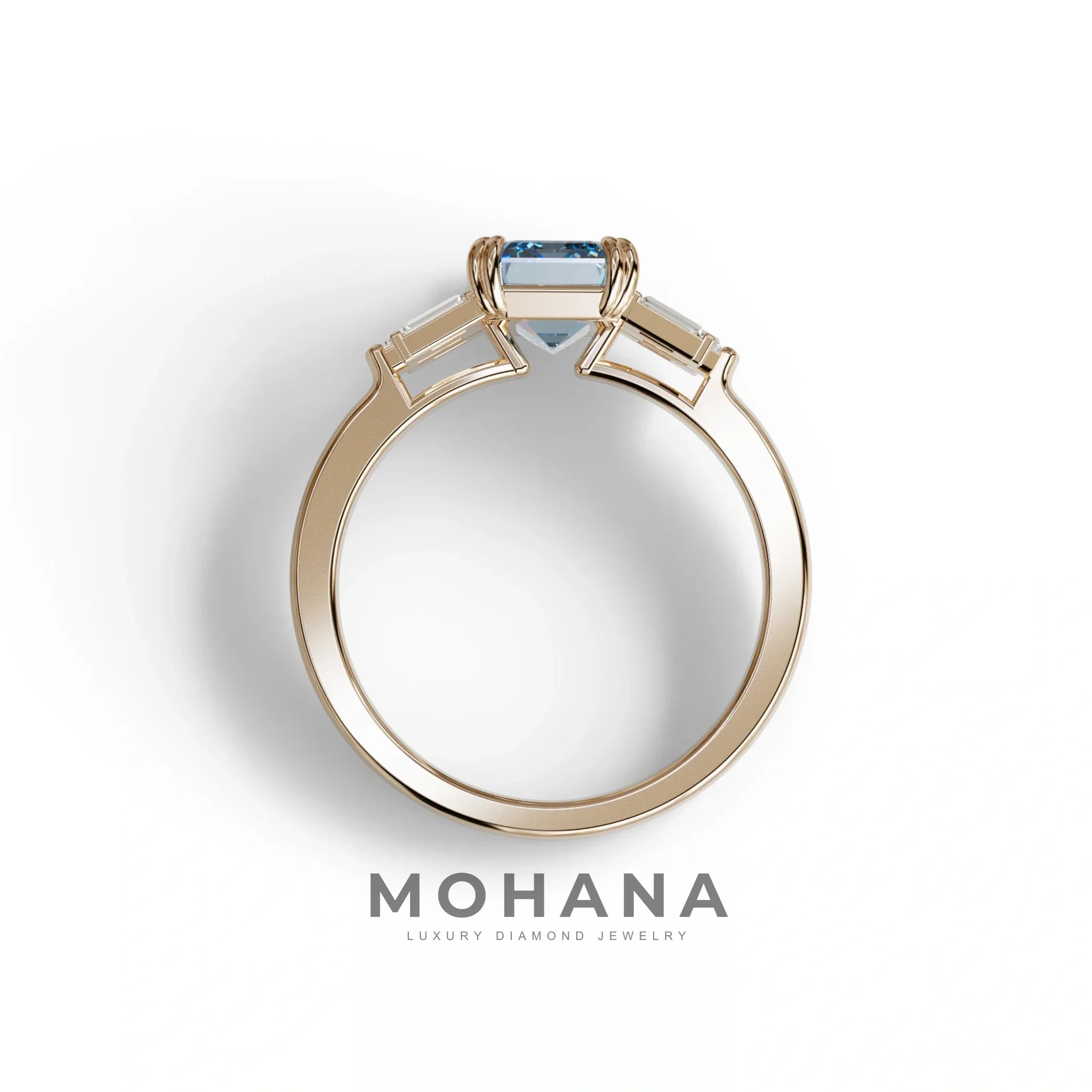 3 Carat Emerald Cut Blue Lab Diamond Engagement Ring - Leela