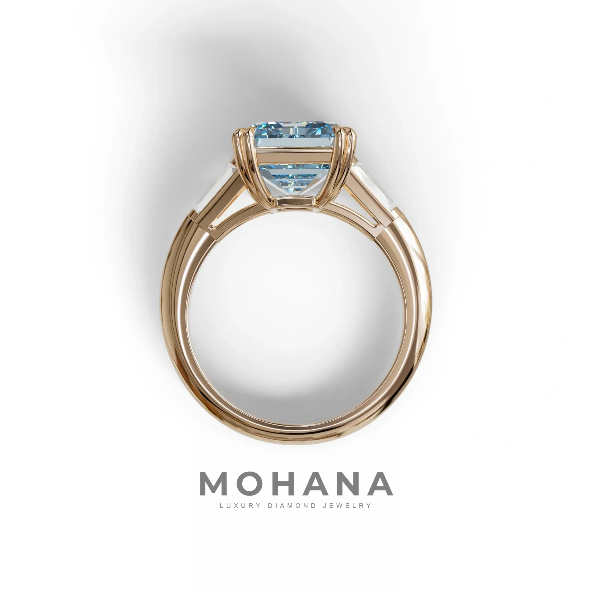 3 Carat Blue Emerald & Baguette Cut Multi Stone Lab Diamond Ring - Lami