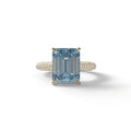 3 Carat Blue Emerald Cut Hidden Halo & Pave Set Lab Diamond Ring - Emme - 10K Solid Gold / Yellow Gold