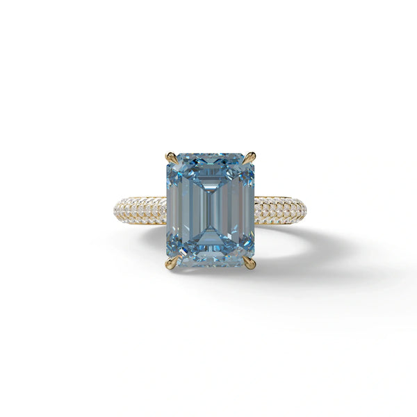 3 Carat Blue Lab Grown Diamond Engagement Ring – Emerald Cut Hidden Halo | Emme