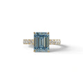3 Carat Blue Emerald Cut Hidden Halo Lab Diamond Engagement Ring - Luminary - 10K Solid Gold / Yellow Gold