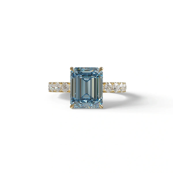 3 Carat Blue Lab Grown Diamond Engagement Ring – Emerald Cut Hidden Halo | Luminary
