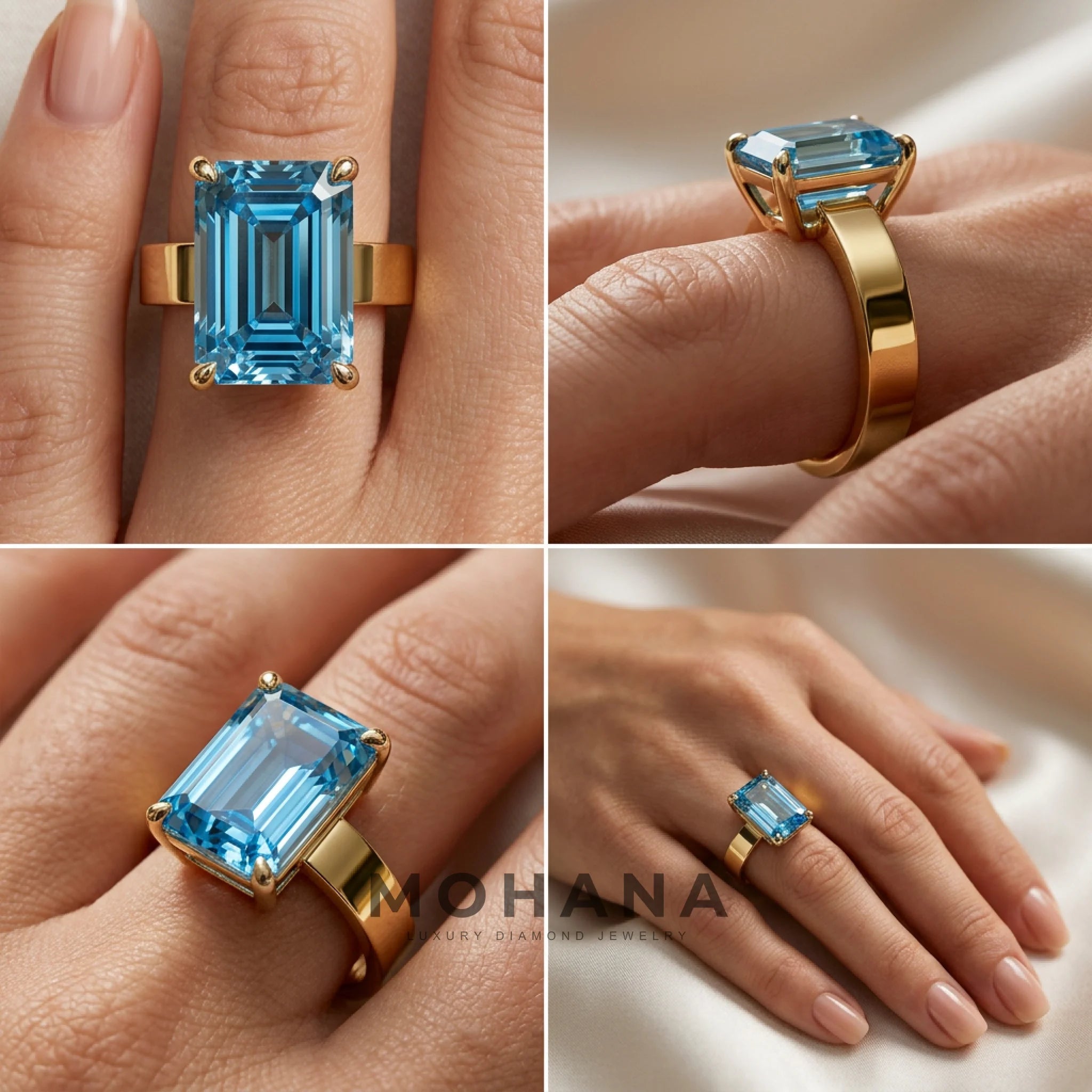 3 Carat Blue Emerald-Cut Lab Diamond Solitaire Engagement Ring | 4-Prong