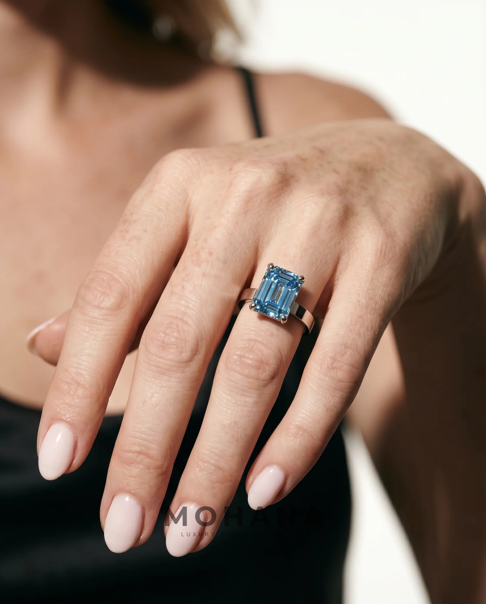 3 Carat Blue Lab Grown Diamond Engagement Ring – Emerald Cut Solitaire - Engagement Ring