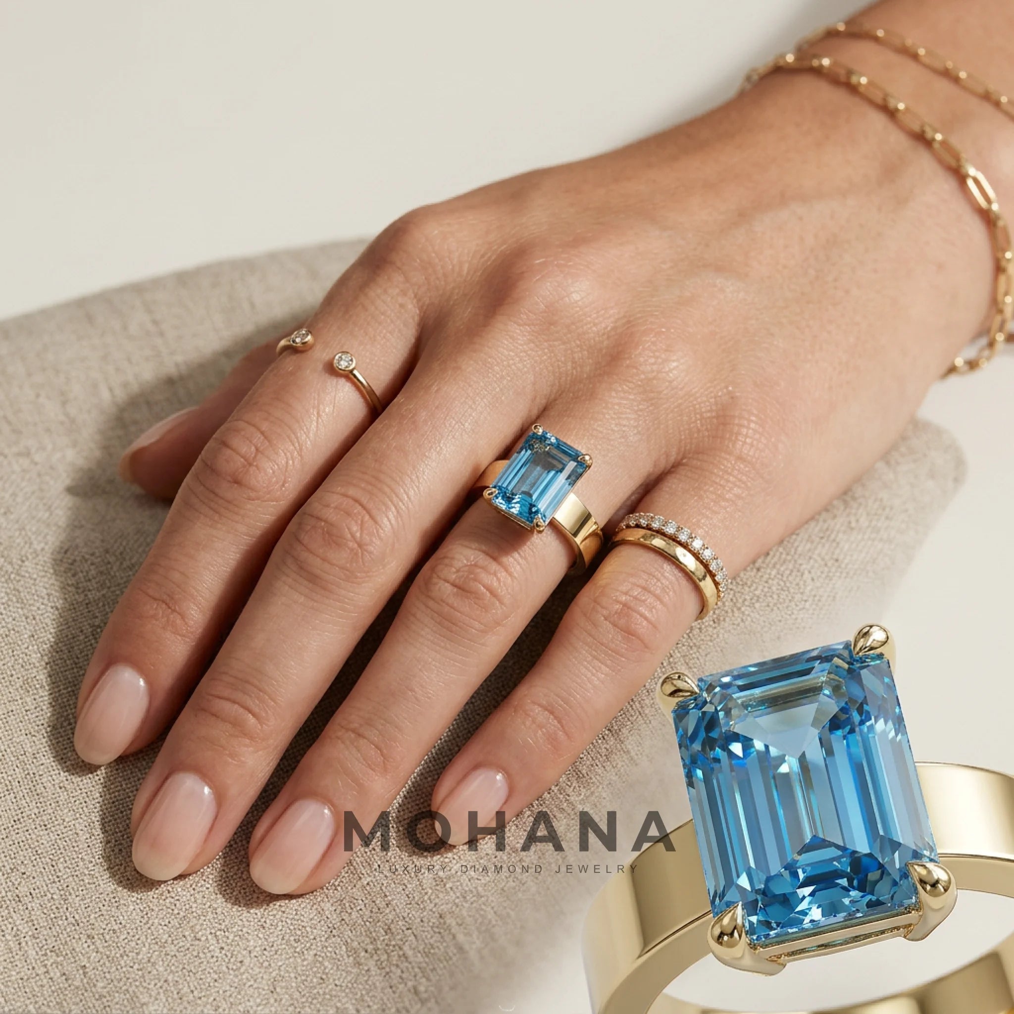 3 Carat Blue Emerald-Cut Lab Diamond Solitaire Engagement Ring | 4-Prong