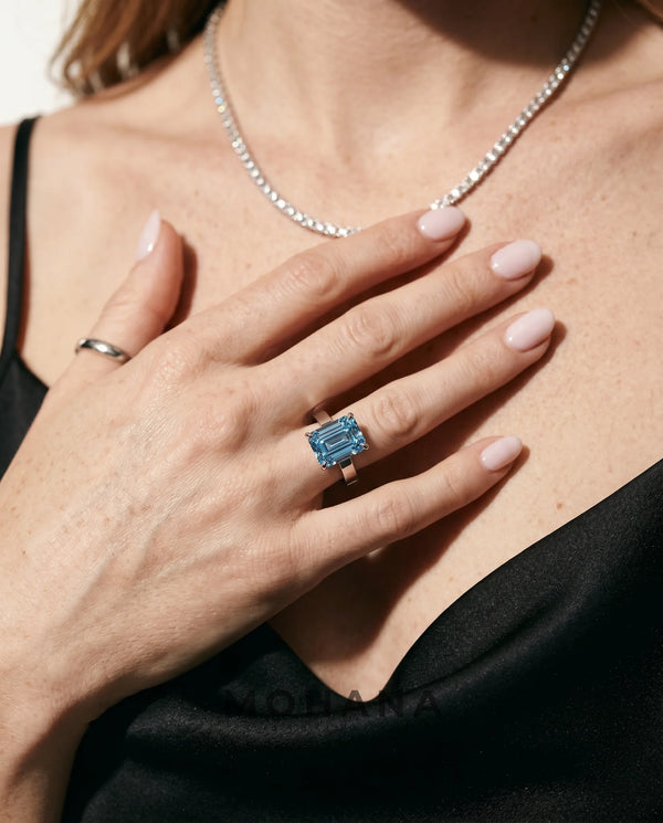 3 Carat Blue Lab Grown Diamond Engagement Ring – Emerald Cut Solitaire alternate view