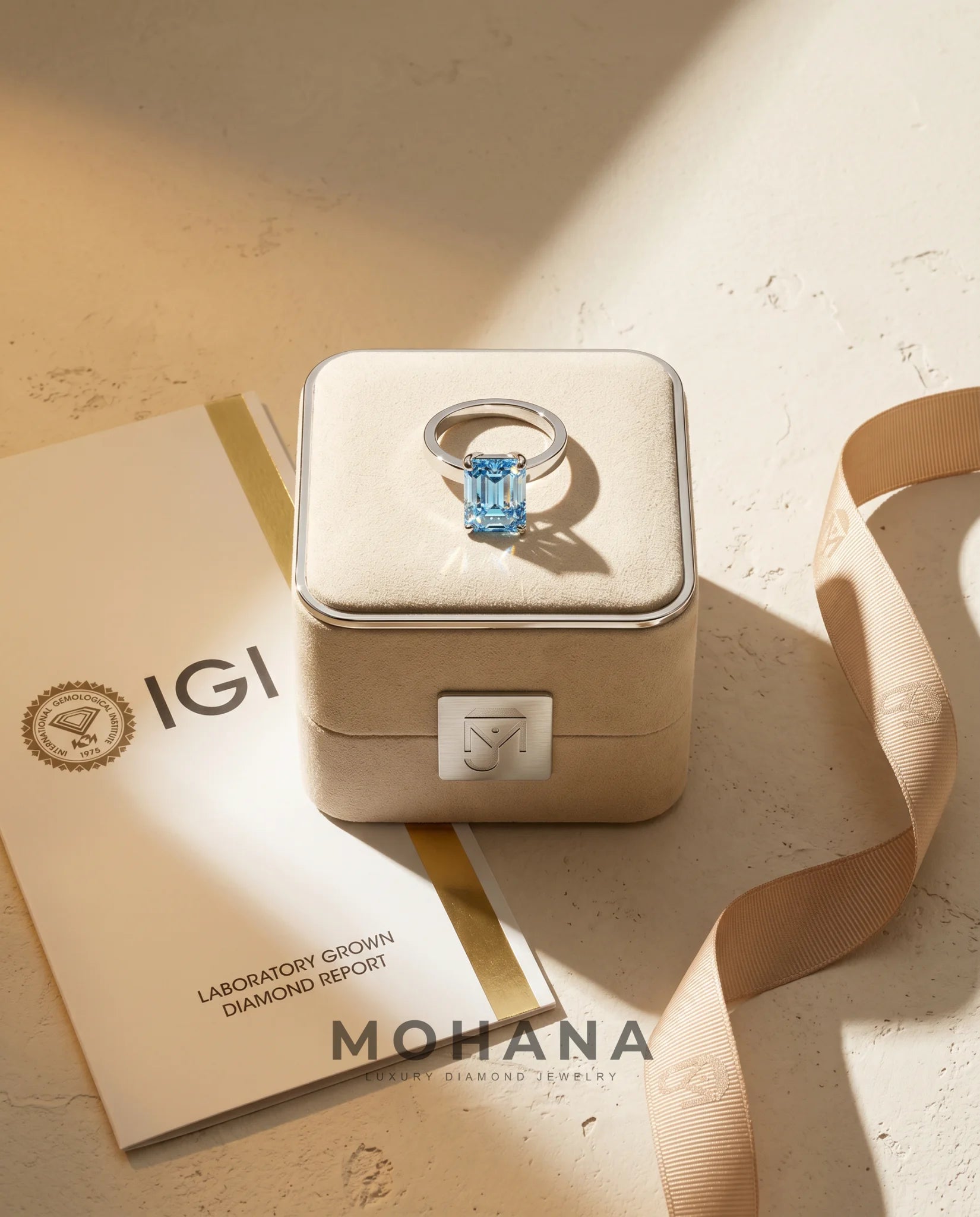 3 Carat Blue Lab Grown Diamond Engagement Ring – Emerald Cut Solitaire - Engagement Ring