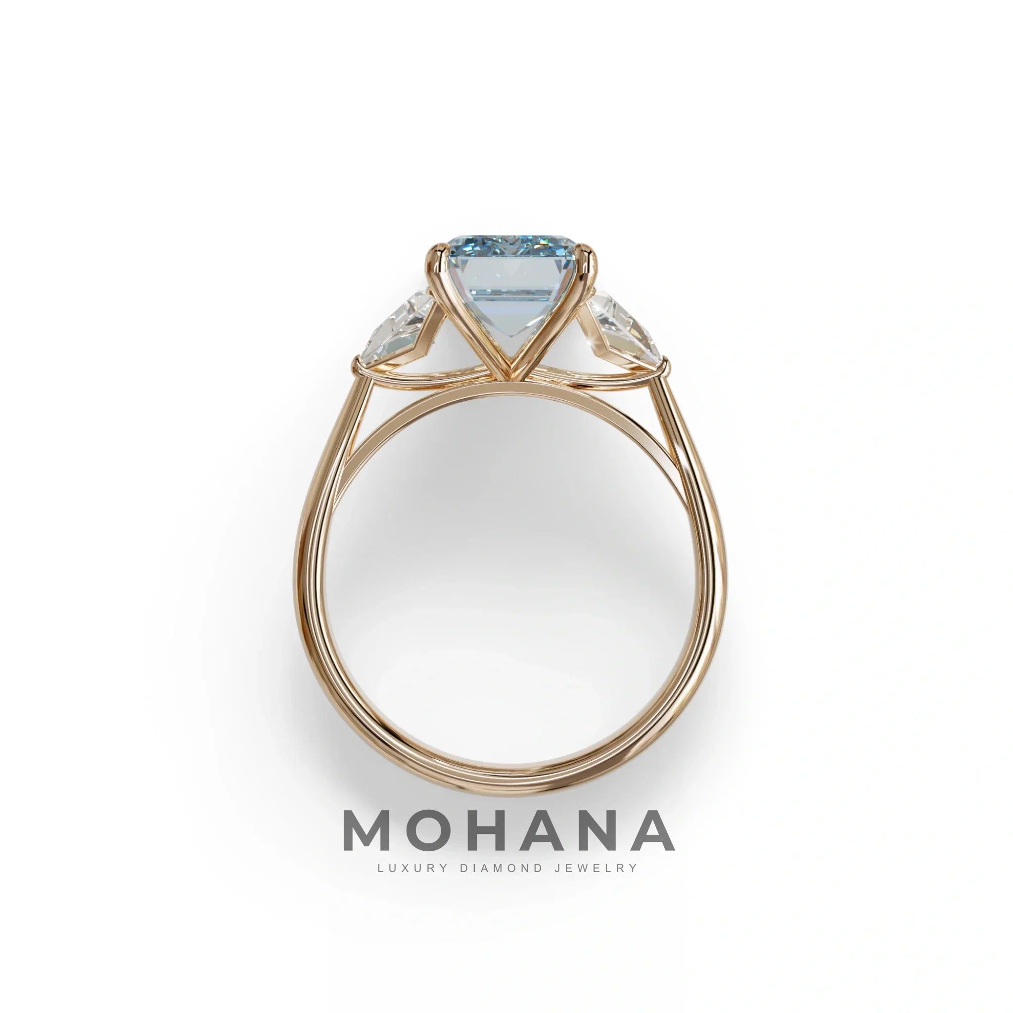 3Ct Vivid Blue Emerald Cut Lab Grown Diamond Three stone Engagement Ring - Polaris