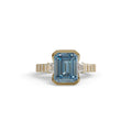 3 Carat Blue Color Emerald Cut Three Stone Lab Diamond Engagement Ring | Bezel Setting Ring - Gatsby - 10K Solid Gold