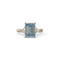 3Ct Vivid Blue Emerald Cut Lab Grown Diamond Three stone Engagement Ring - Polaris - 10K Solid Gold / Yellow Gold