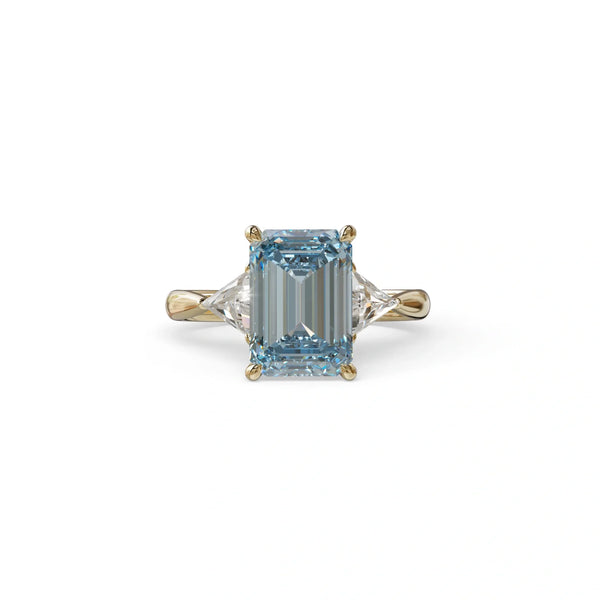 3 Carat Blue Lab Grown Diamond Engagement Ring – Emerald Cut Three Stone | Polaris