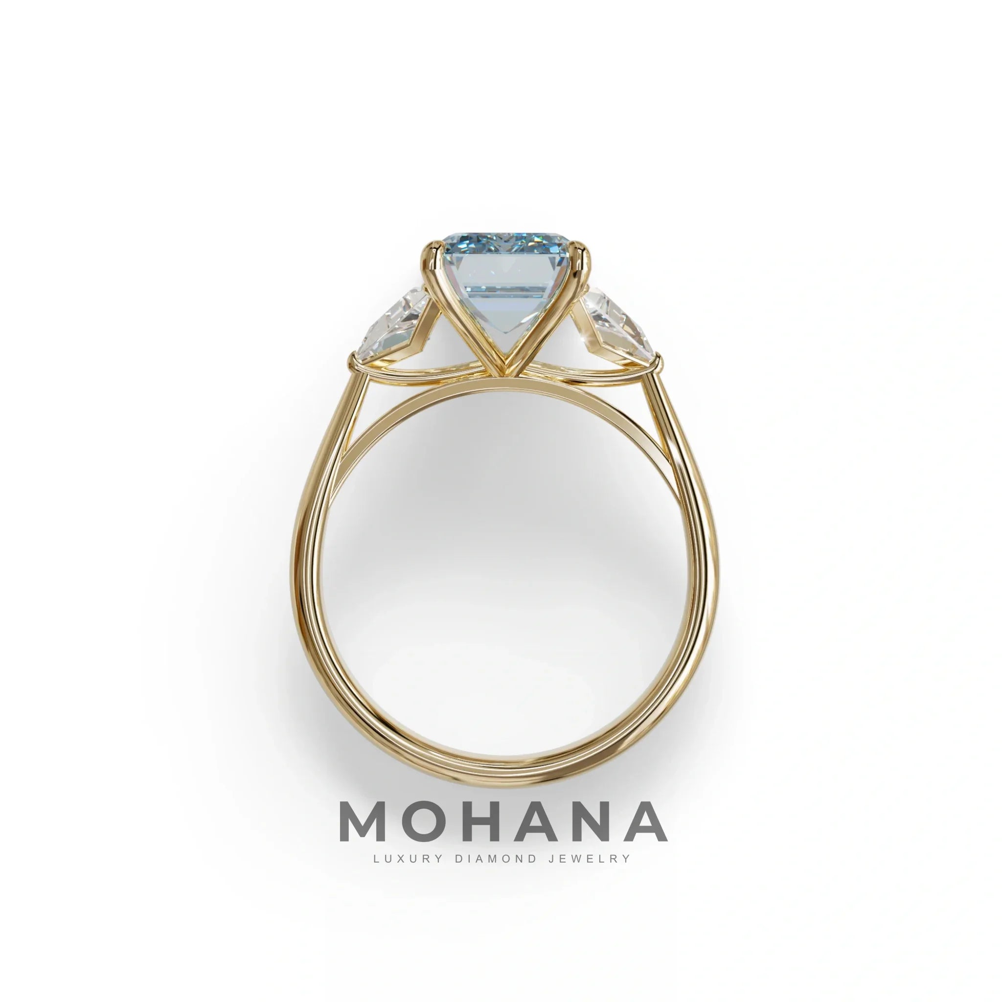 3Ct Vivid Blue Emerald Cut Lab Grown Diamond Three stone Engagement Ring - Polaris