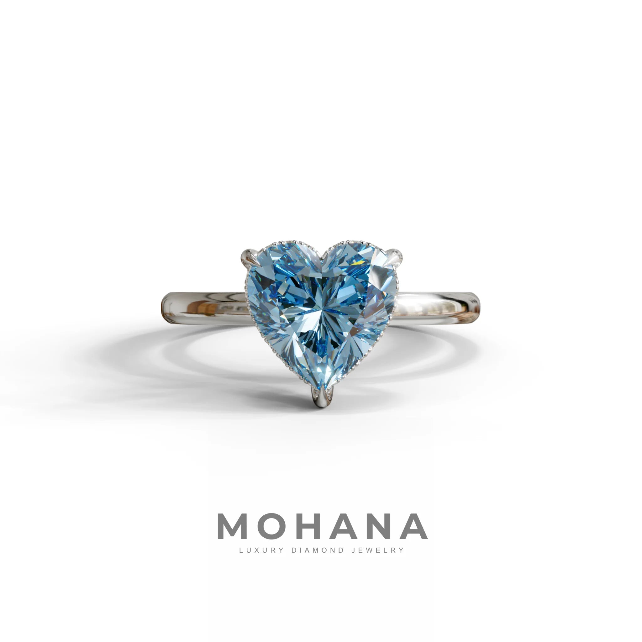 3 Carat Blue Heart Cut Hidden Halo Set Lab Grown Diamond Engagement Ring - 10K Solid Gold / White Gold