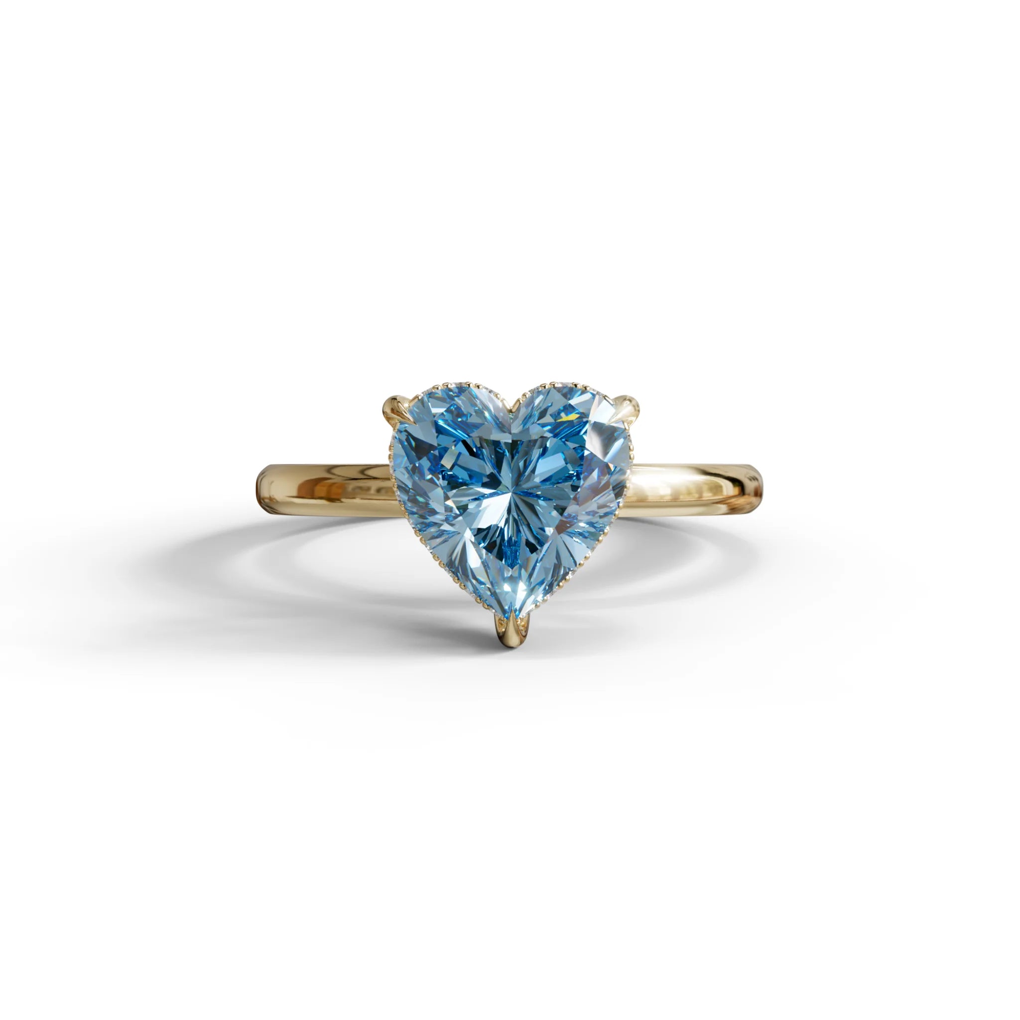 3 Carat Blue Heart Cut Hidden Halo Set Lab Grown Diamond Engagement Ring - 10K Solid Gold / Yellow Gold