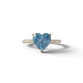 Blue 3 Carat Heart Cut Hidden Halo & Pavé Setting Engagement Ring - 10K Solid Gold / Yellow Gold