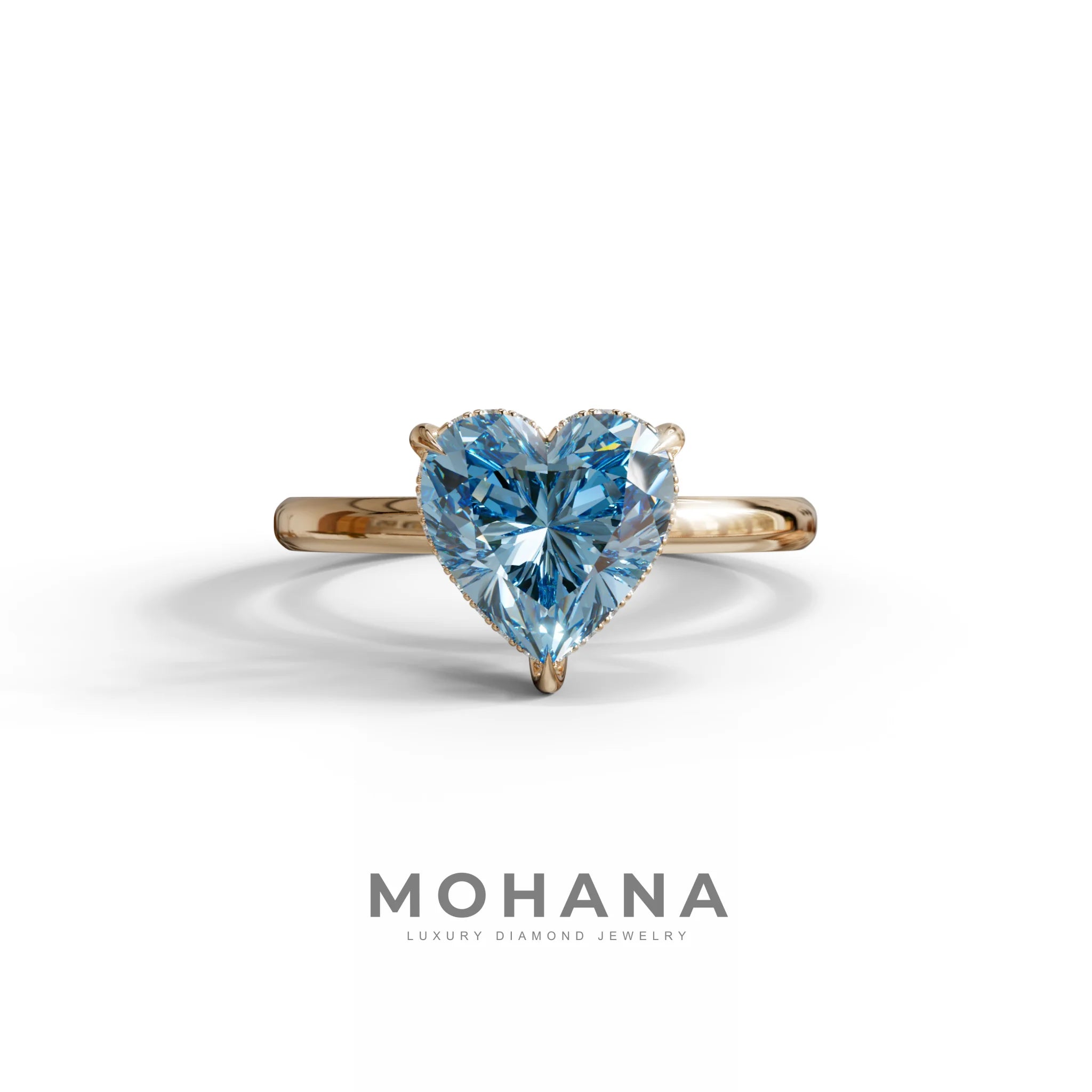 3 Carat Blue Heart Cut Hidden Halo Set Lab Grown Diamond Engagement Ring - 10K Solid Gold / Rose Gold