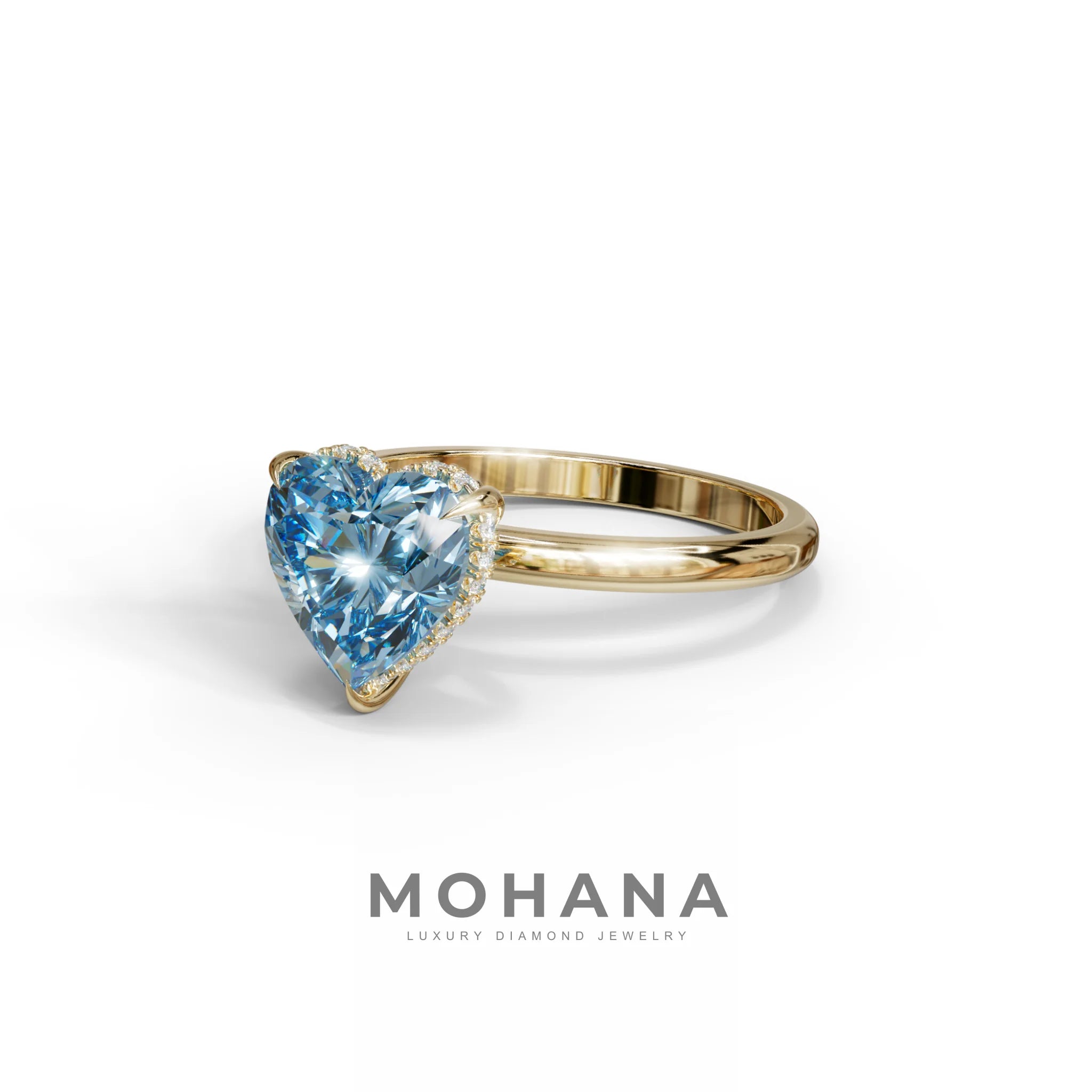 3 Carat Blue Heart Cut Hidden Halo Set Lab Grown Diamond Engagement Ring