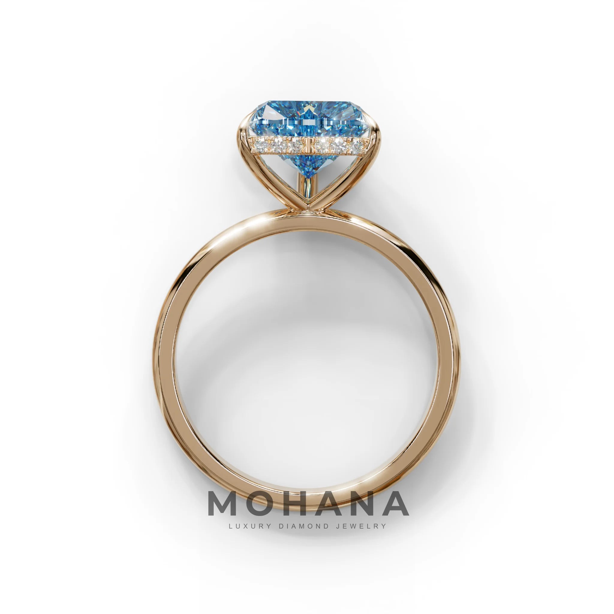 3 Carat Blue Heart Cut Hidden Halo Set Lab Grown Diamond Engagement Ring