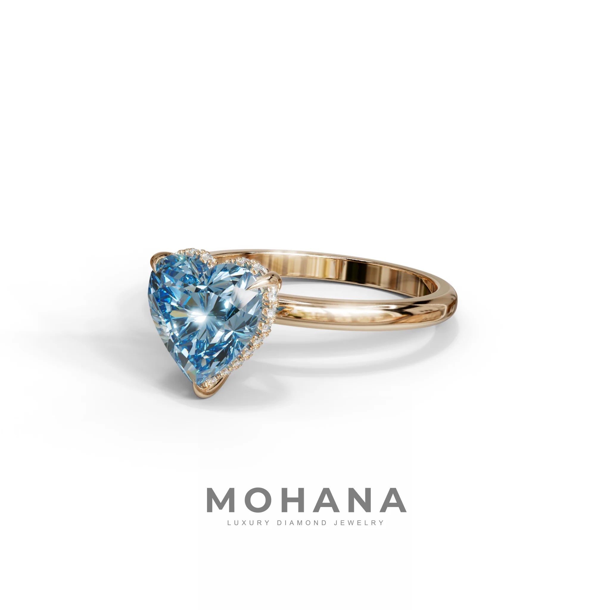 3 Carat Blue Heart Cut Hidden Halo Set Lab Grown Diamond Engagement Ring