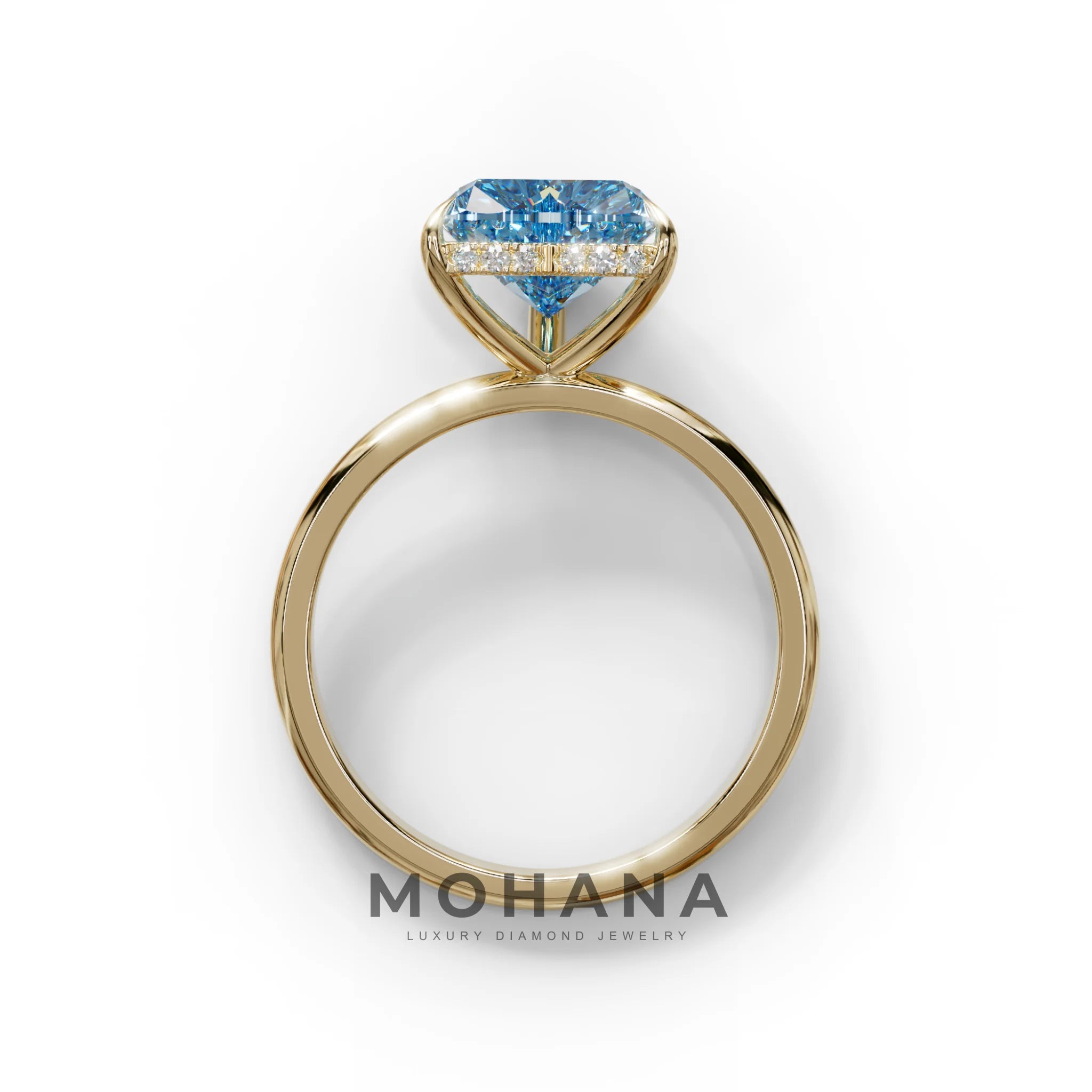 3 Carat Blue Heart Cut Hidden Halo Set Lab Grown Diamond Engagement Ring