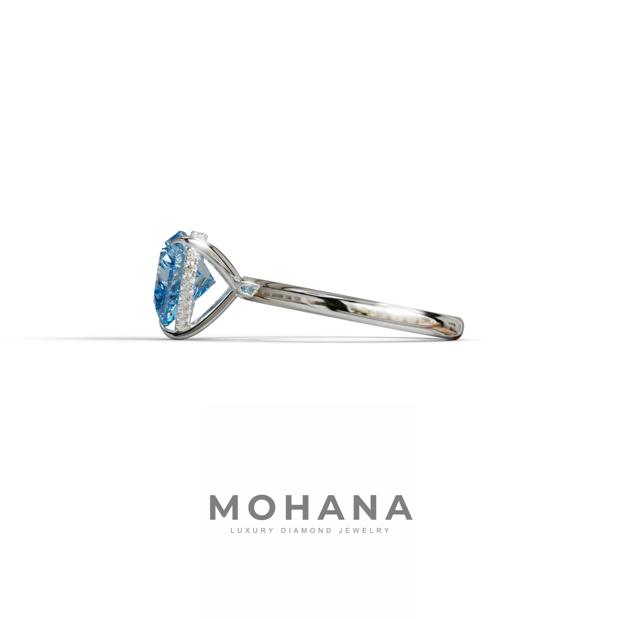 3 Carat Blue Heart Cut Hidden Halo Set Lab Grown Diamond Engagement Ring