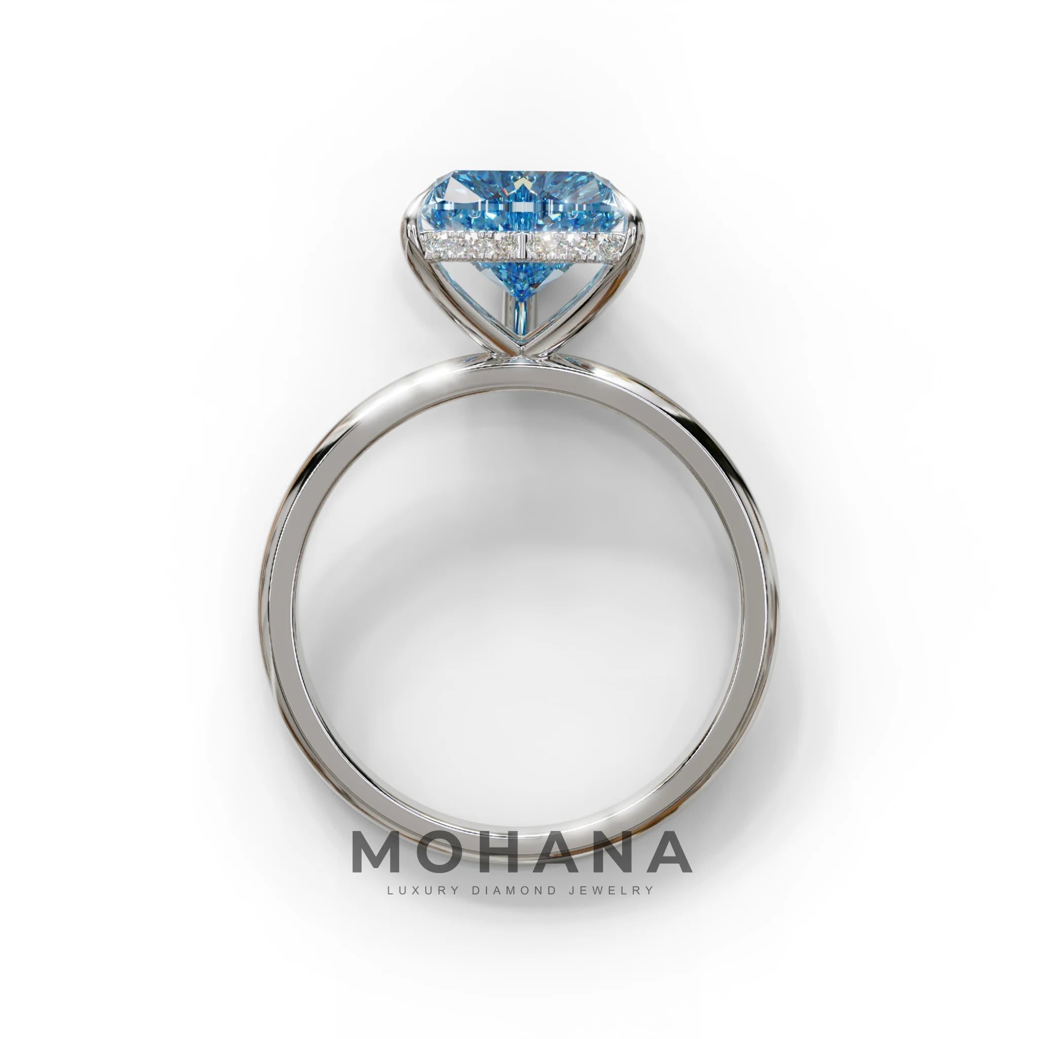 3 Carat Blue Heart Cut Hidden Halo Set Lab Grown Diamond Engagement Ring