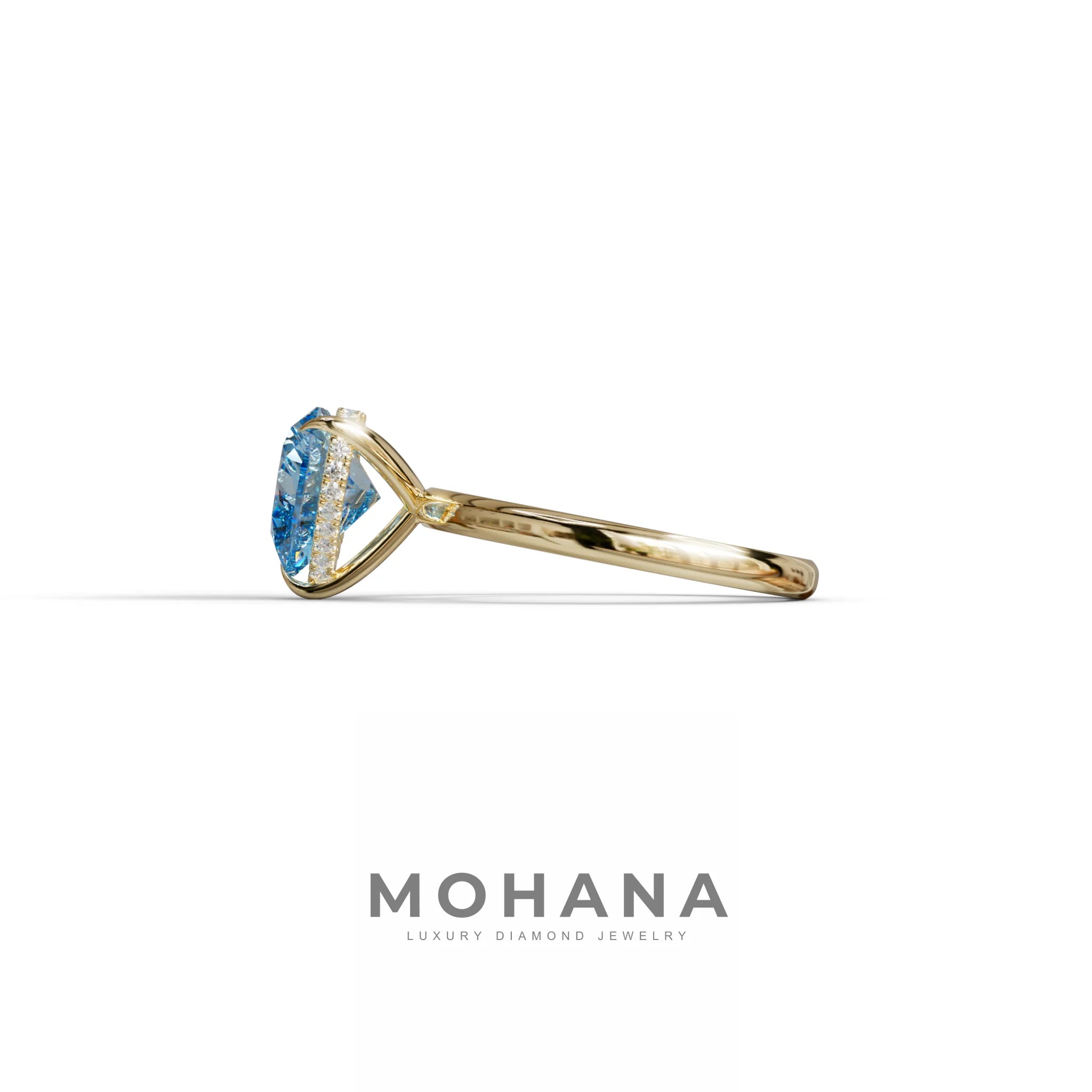 3 Carat Blue Heart Cut Hidden Halo Set Lab Grown Diamond Engagement Ring