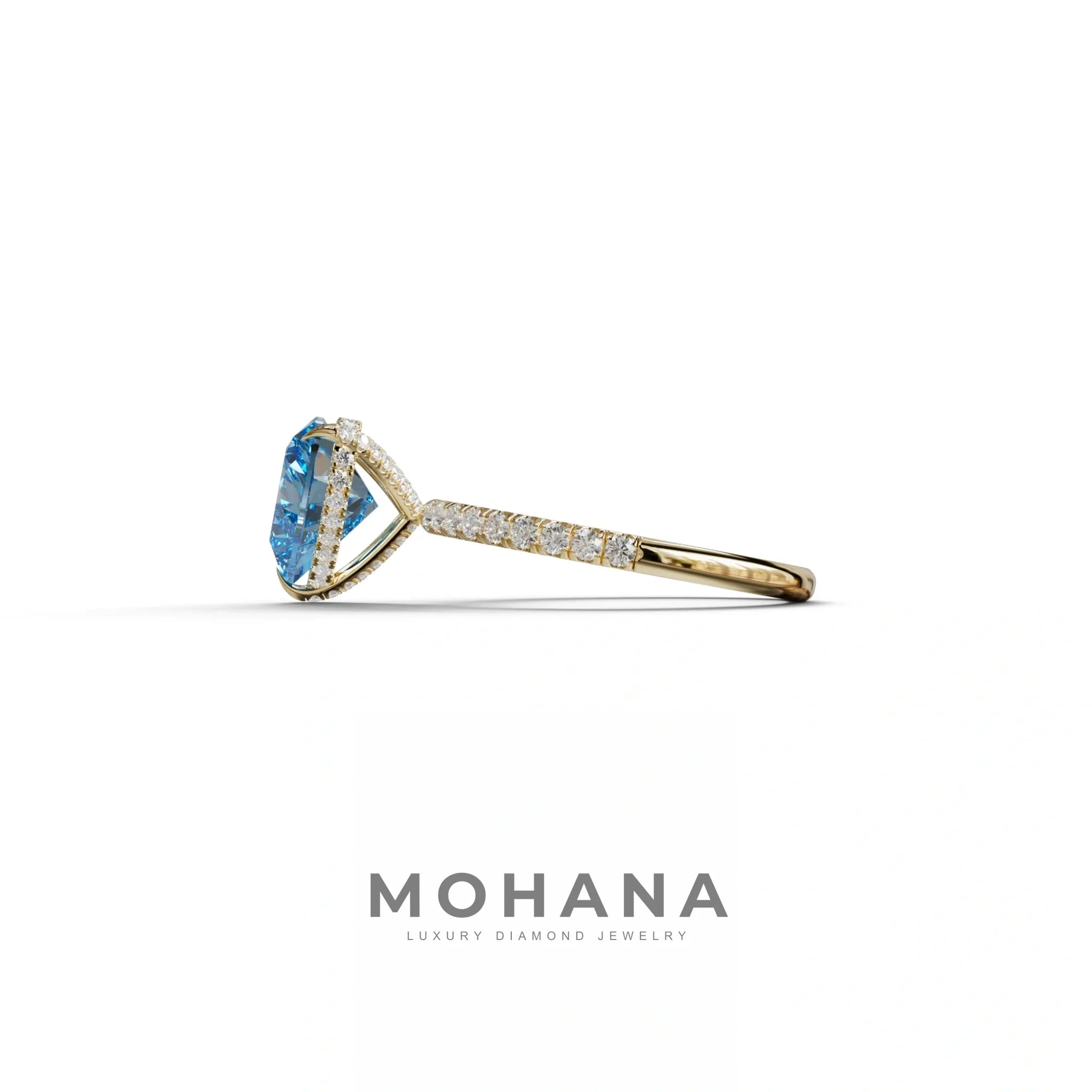 Blue 3 Carat Heart Cut Hidden Halo & Pavé Setting Engagement Ring