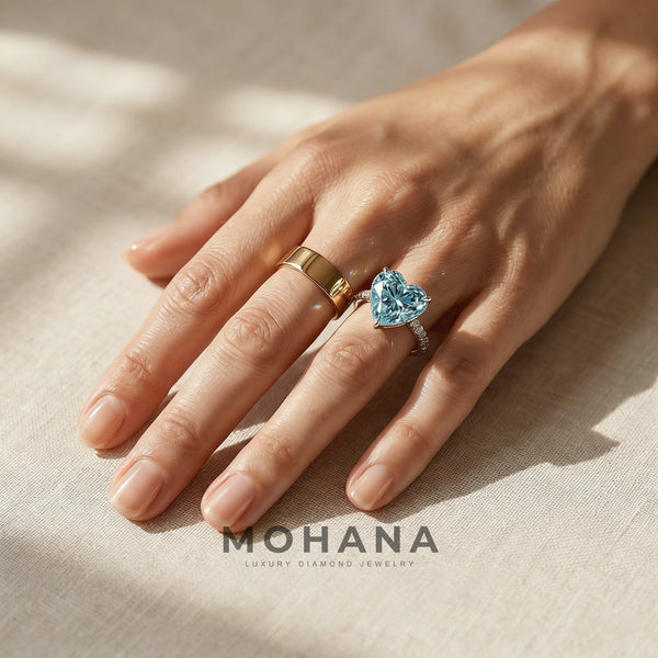 3 Carat Blue Lab Grown Diamond Engagement Ring – Heart Cut Hidden Halo alternate view