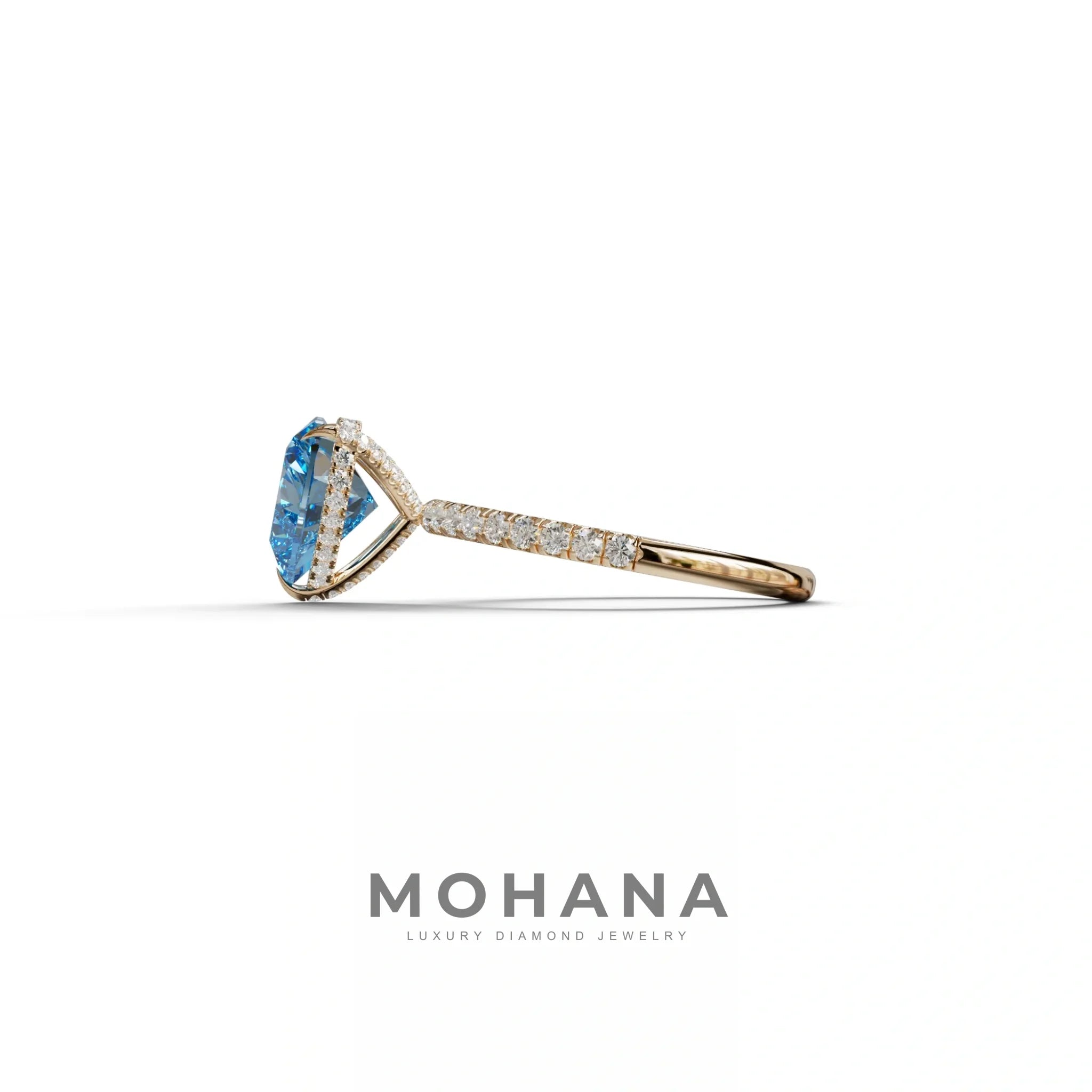 Blue 3 Carat Heart Cut Hidden Halo & Pavé Setting Engagement Ring