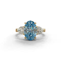 4 Ct Blue Oval & Heart Shape 3 Stone Engagement Diamond Ring - Lucid - 10K Solid Gold / Yellow Gold