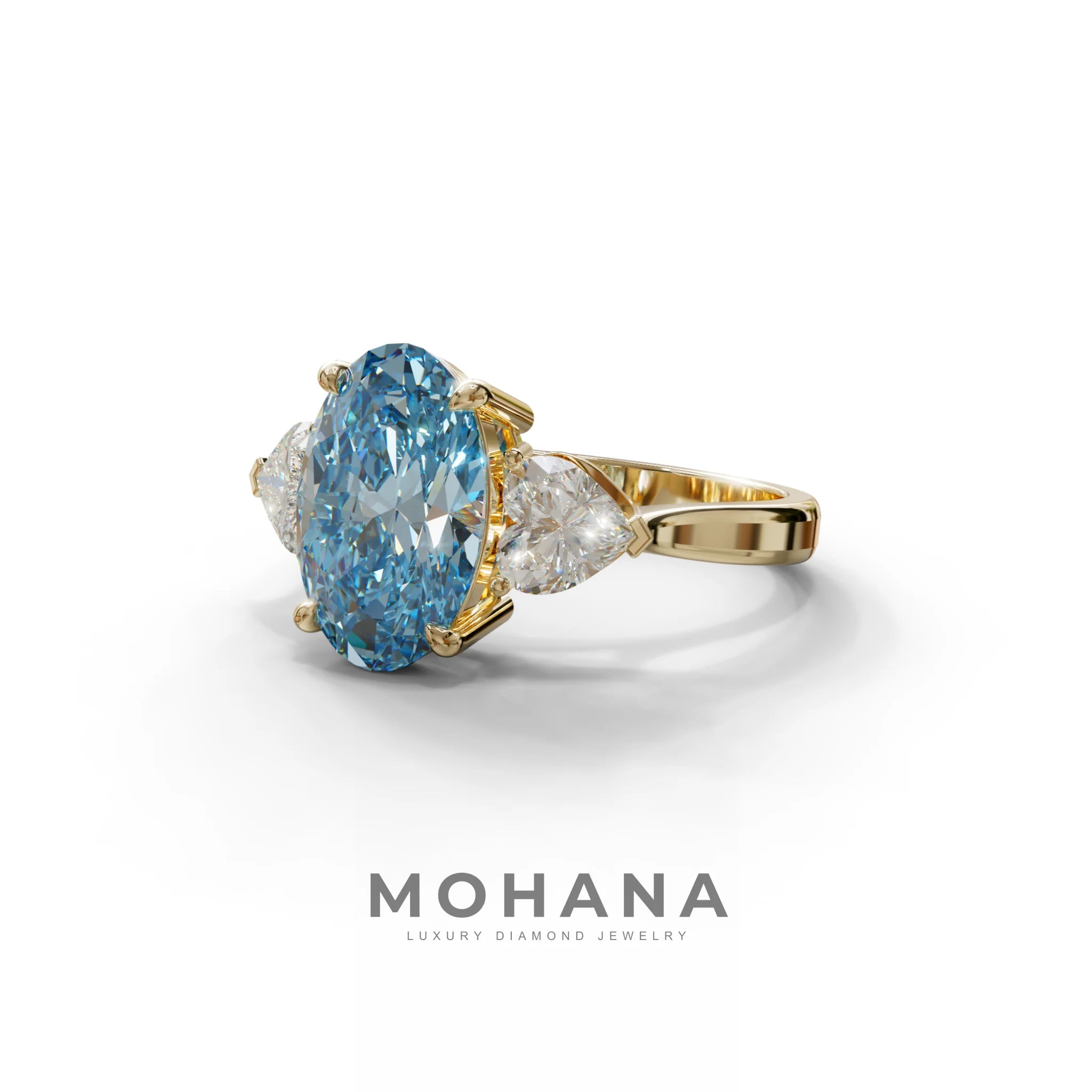 4 Ct Blue Oval & Heart Shape 3 Stone Engagement Diamond Ring - Lucid