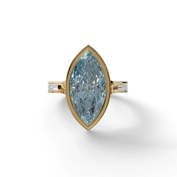 3 Carat Blue Lab Grown Diamond Engagement Ring – Marquise Cut Bezel | Kayla