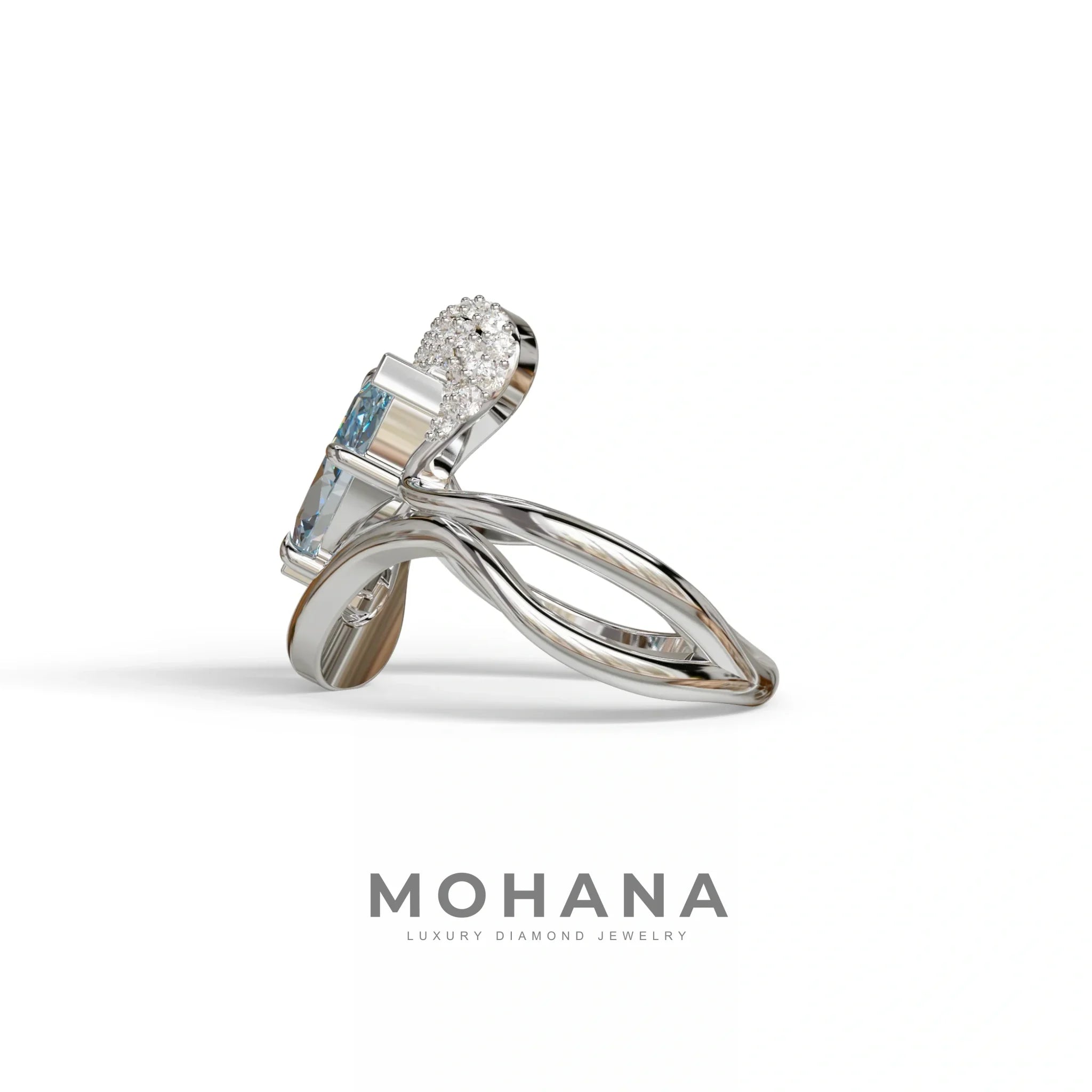 3 Carat Marquise Cut Blue Lab Diamond Curve Ring - Myka