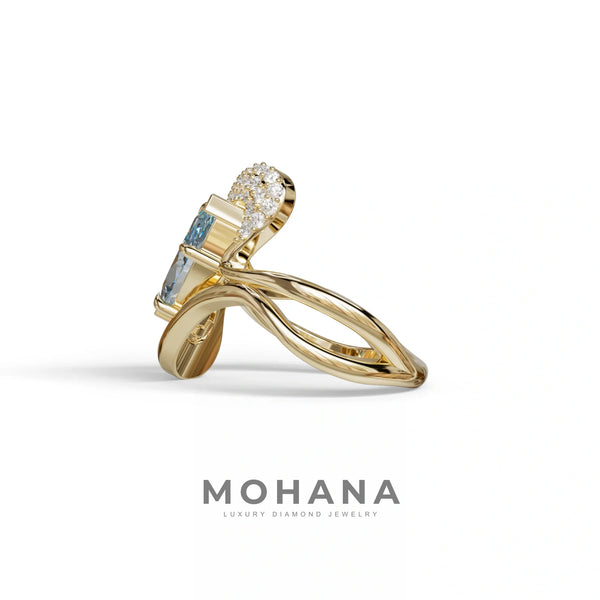 3 Carat Blue Lab Grown Diamond Engagement Ring – Marquise Cut Halo | Myka alternate view