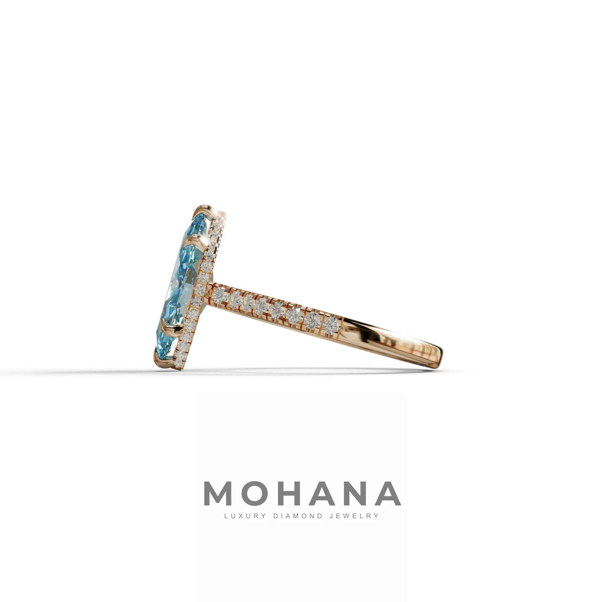 3 Carat Blue Marquise Cut Hidden Halo & Pave Set Lab Diamond Ring - Eblouissant