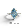 3 Carat Blue Marquise Cut Lab Diamond In Hidden Halo & Pave Setting Ring - 10K Solid Gold / Yellow Gold